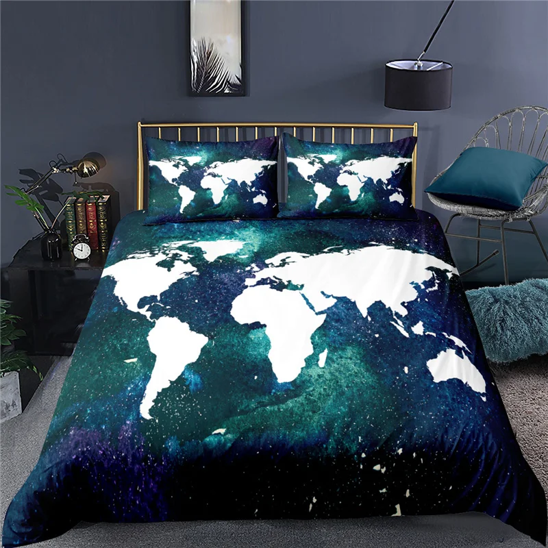 

Luxus 3D Welt Karte Drucken Home Living 2/3Pcs Komfortable Bettbezug Kissenbezug Bettwäsche Set Königin und König EU/US/AU/UK Gr