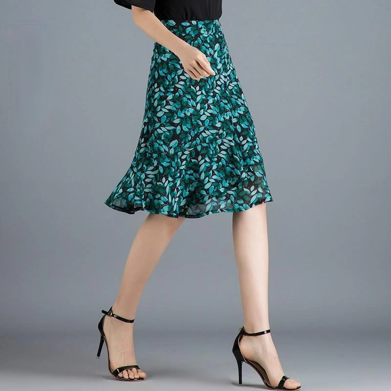 Женская шифоновая юбка с завышенной талией элегантная винтажная миди запахом и