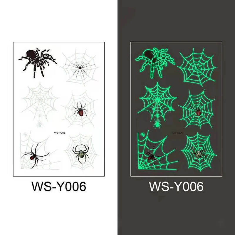 

Halloween Luminous Tattoo Stickers Waterproof Fluorescent Green Spider Spider Cobweb Disposable Party Temporary Body Stickers
