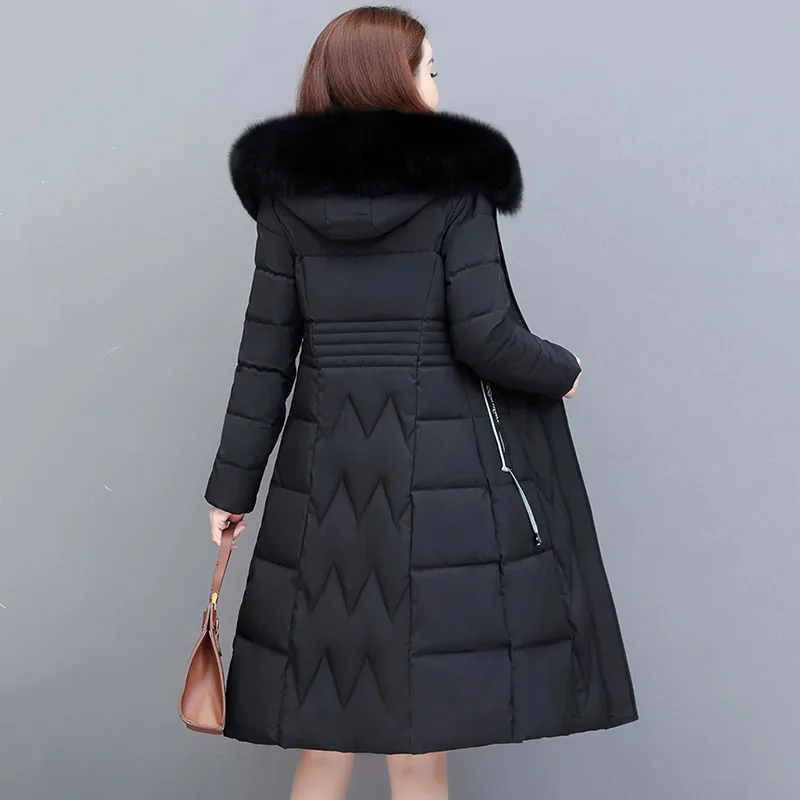 Модное женское Свободное пальто на белом утином пуху с капюшоном и меховым