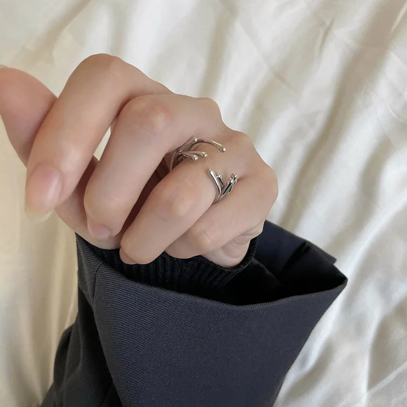 

Ins style Aesthetic Couples Line Ring for Women Leisure Alloy silver plating CZ Open Ring Adjustable Set Fit Summer Vacation