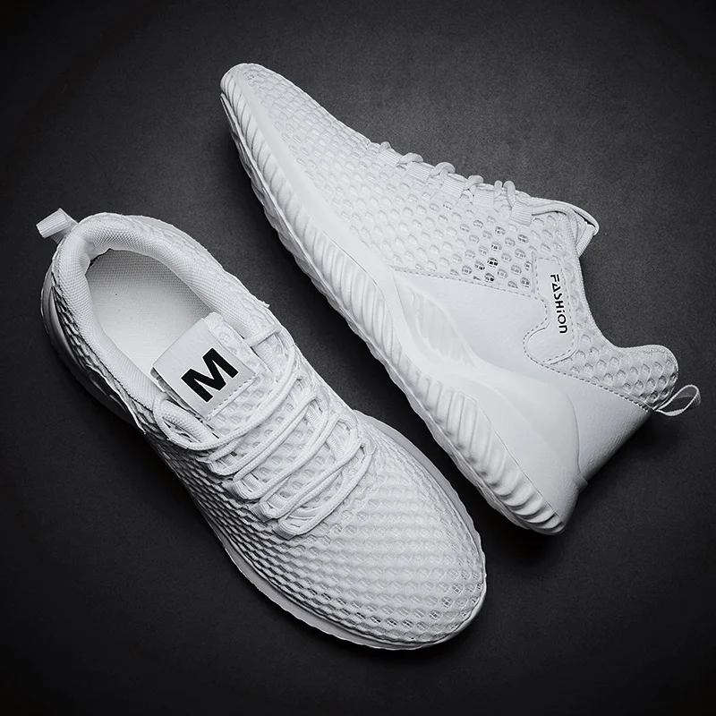 

HUCDML Mesh Breathable Men Sneakers Light Soft Mens Shoes Casual Large Size 38-46 Black Gray White Tenis Masculino Adulto
