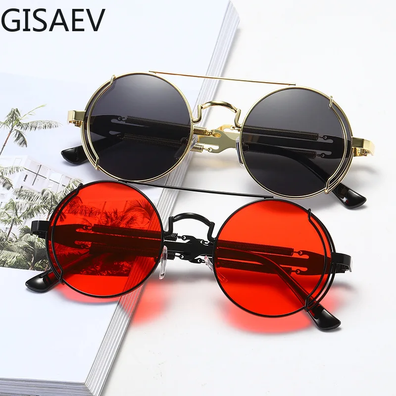 

Driving Glasses Woman Male Steampunk Retro Sunglasses Color Round Full Frame Vintage Metal Spring Temples Fashion Glasses