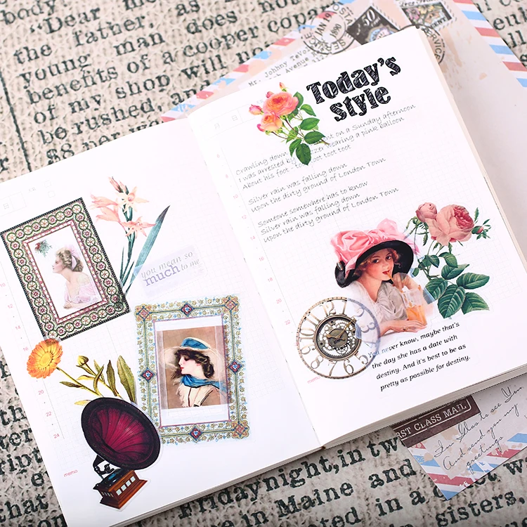 

52 PCS Retro girl Paper Stickers Crafts And Scrapbooking stickers kids toys book Decorative sticker DIY Stationery