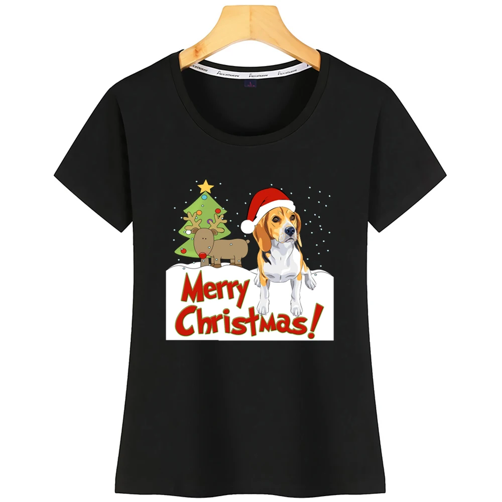

Tops T Shirt Women Christmas Beagle Humor Inscriptions Short Tshirt