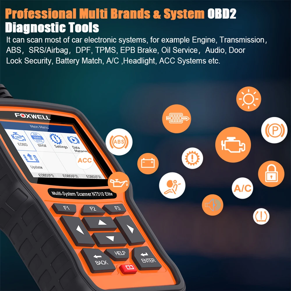 Foxwell NT510 Elite OBD Автомобильный диагностический инструмент сканер полная система ABS