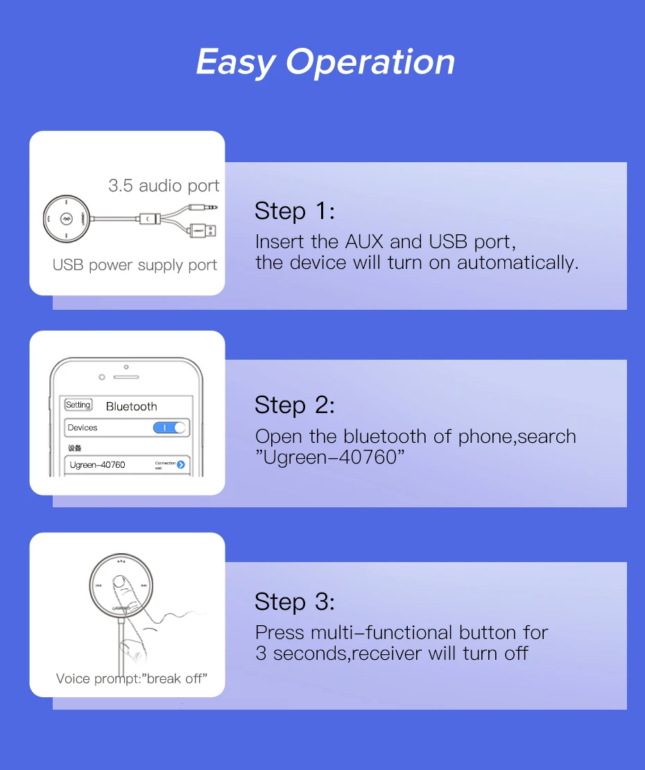 UGREEN Bluetooth 5,0 автомобильный комплект приемник aptX LL беспроводной 3,5 AUX адаптер для автомобильного динамика USB Bluetooth 3,5 мм разъем аудио приемник