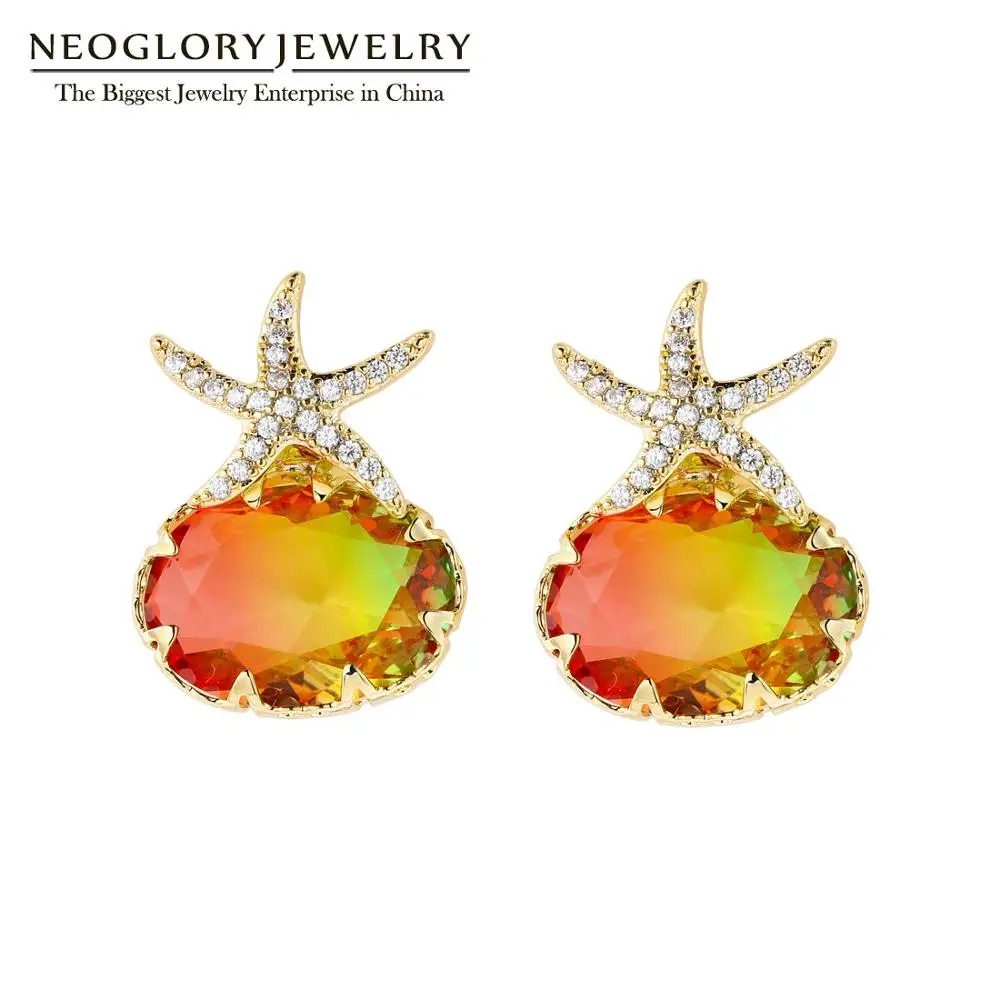 

Neoglory Gorgeous Top Level Shinnng Zircon Cover with Sea Star 2020 Female Earrings For Party Accessories High Quality Gift