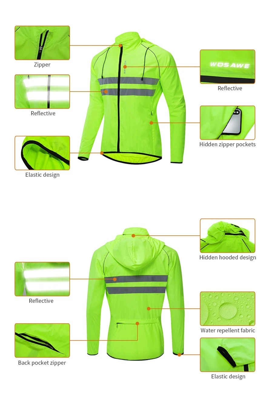 

Thin Cycling Jacket Reflective Jersey Road MTB Bike BicycleWaterproof Quick Dry Rain Coat Riding Fishing Running Windbreaker