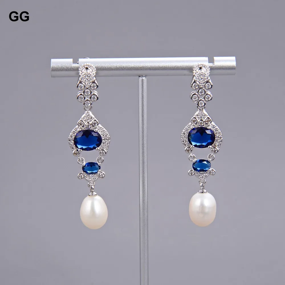 Серьги GG Jewelry с белым жемчугом 2 3 дюйма и кубическим цирконием-серебряный крючок