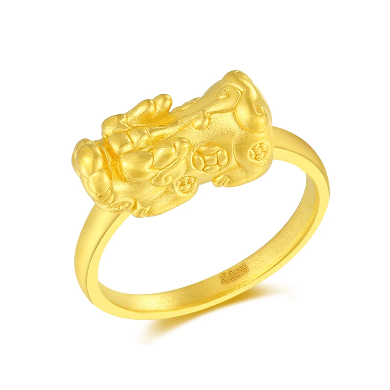 

Real Pure 24K Yellow Gold 3D Pixiu Ring Women Girl Thin Ring US 5-10