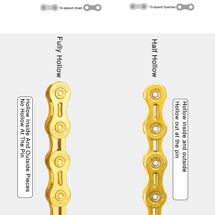 

9/10 Bicycle Chain Semi-hollow Moutain Bike Ultra-light 116L Gold and Silver Wear-resisting Chain