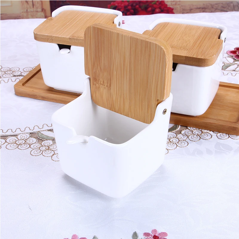 Простая домашняя посуда кухонные керамические приправы коробки соль флип