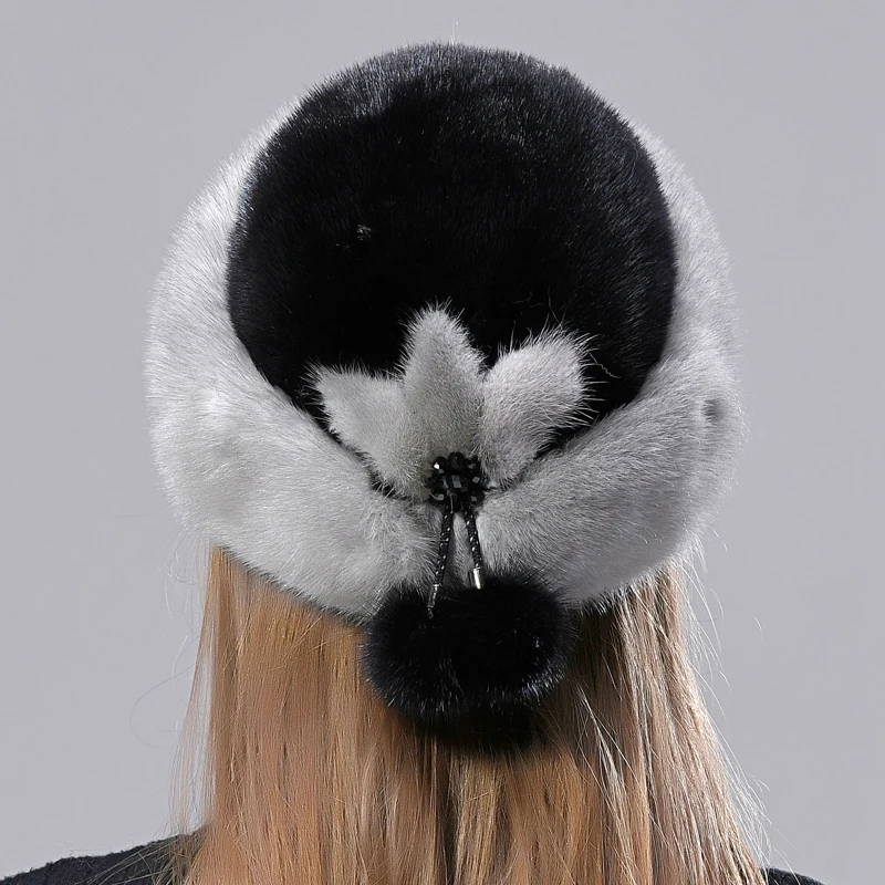 

Winter Hat Women Luxury Stylish Warm Natural Mink Fur Caps Windproof Full Pelt Elegant Snow Headwear