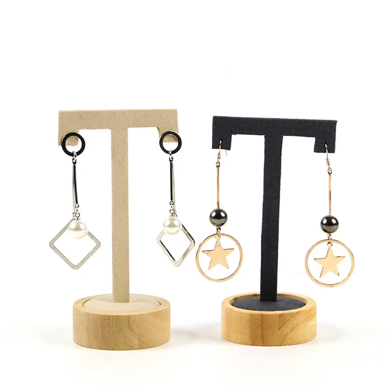 3pcs/set Wood Earrings Jewelry Display Holder Rack Dangling T-Bar Stand Ear Studs Countertop Hoop Organizer Show Shelf | Украшения и