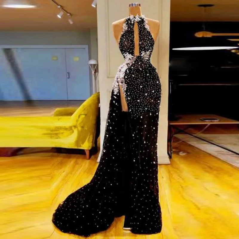 Дубай Черное вечернее платье рубашка с короткими рукавами и круглым вырезом