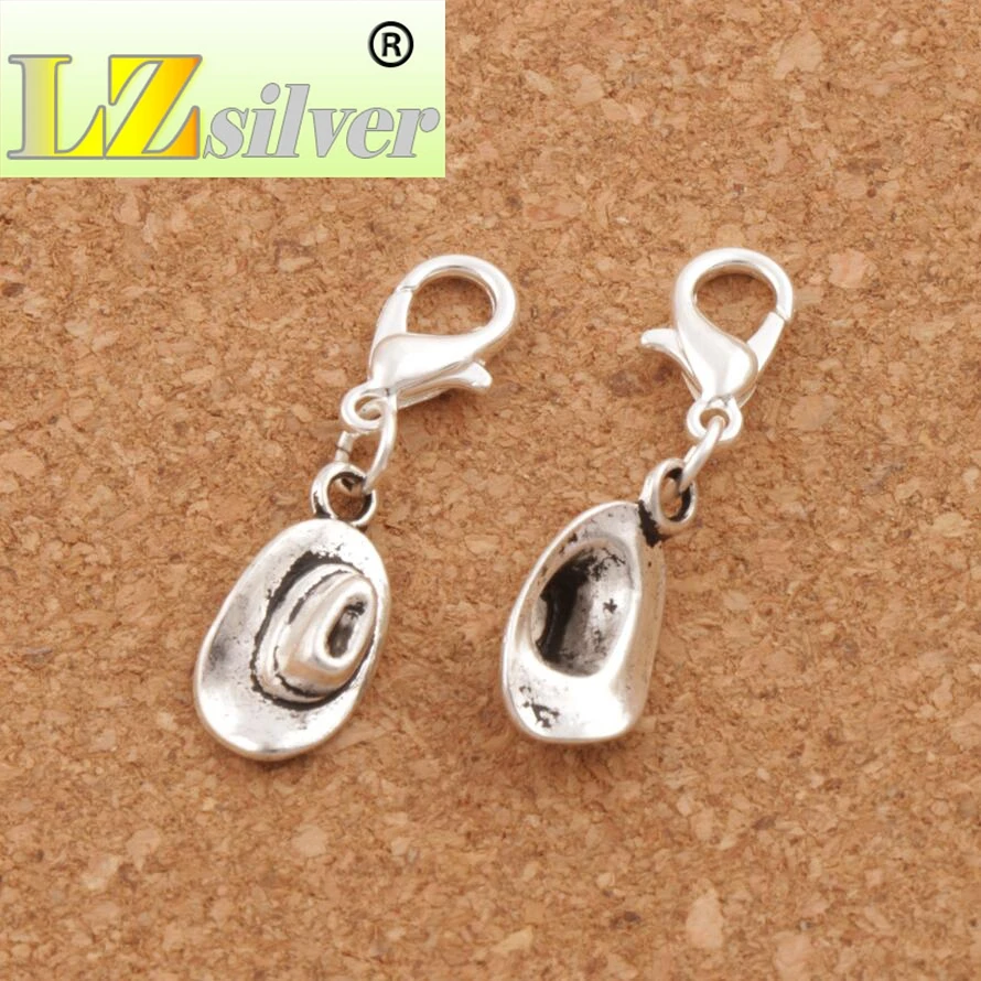 Cowboy Hat Lobster Claw Clasp Charm Beads 29.3x8.2mm 100pcs Zinc Alloy Jewelry DIY C409