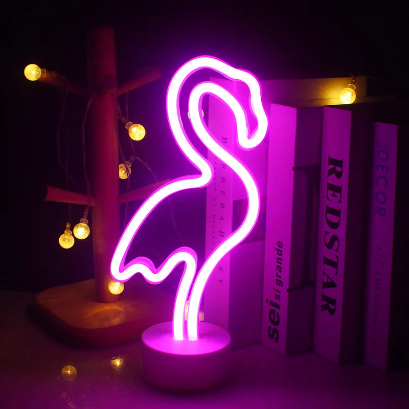 Flamingo Usb Battery Shape Neon Lamp Shop  Kawaii Home Room 