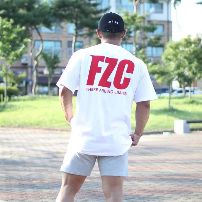 

Summer loose breathable white men's T-shirt casual sports short-sleeved shirt jogger print fitness brand cotton T-shirt