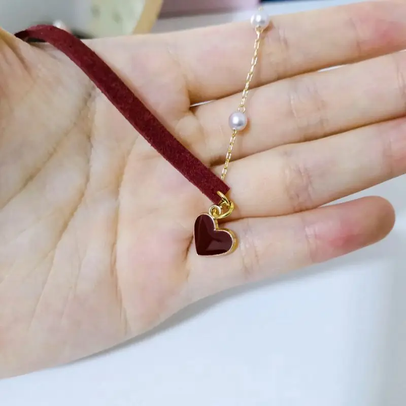 Корейская Летняя мода новый стиль простое Красное сердце любовь жемчуг