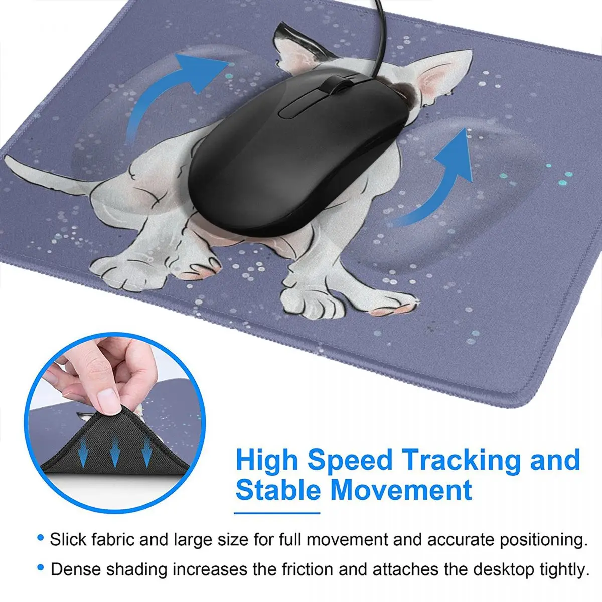 Английский коврик для мыши с рисунком собаки Бультерьера фиксирующимся краем