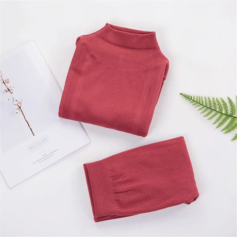 

FINETOO Solid Color Slim Women's Thermal Underwear Set Winter Turtleneck Cotton Long Johns Female Comfort Clothing Pajamas