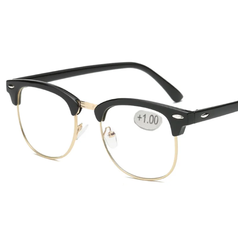 bright gold frame Металлические очки для чтения с полуоправой, очки для дальнозоркости, мужские и женские очки дальнего видения с прочностью+ 0,5+ 0,75+ 1,0+ 1,25 до+ 4,0 - Цвет оправы: bright gold frame