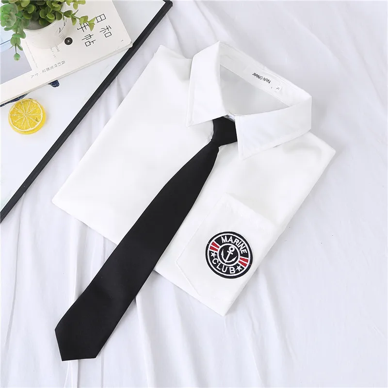 

Summer New College Style Japanese Jk Uniform Chiffon Short Sleeve Shirt Female Tie Embroidery White Shirt Student School Uniform