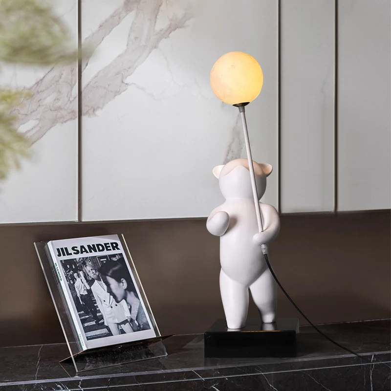 

Nordic Light Luxury Sculpture Table Lamp Little Boy and Little Bear Resin Luminaire for Living Room Bedroom Hotel Decor Lights