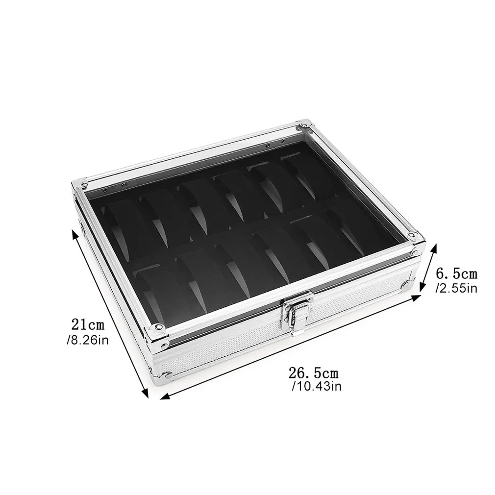 

12 Slots Aluminum Alloy Watch Organizer Display Storage Box Mechanical Watches Box Flip Cover Showcase 65291020A