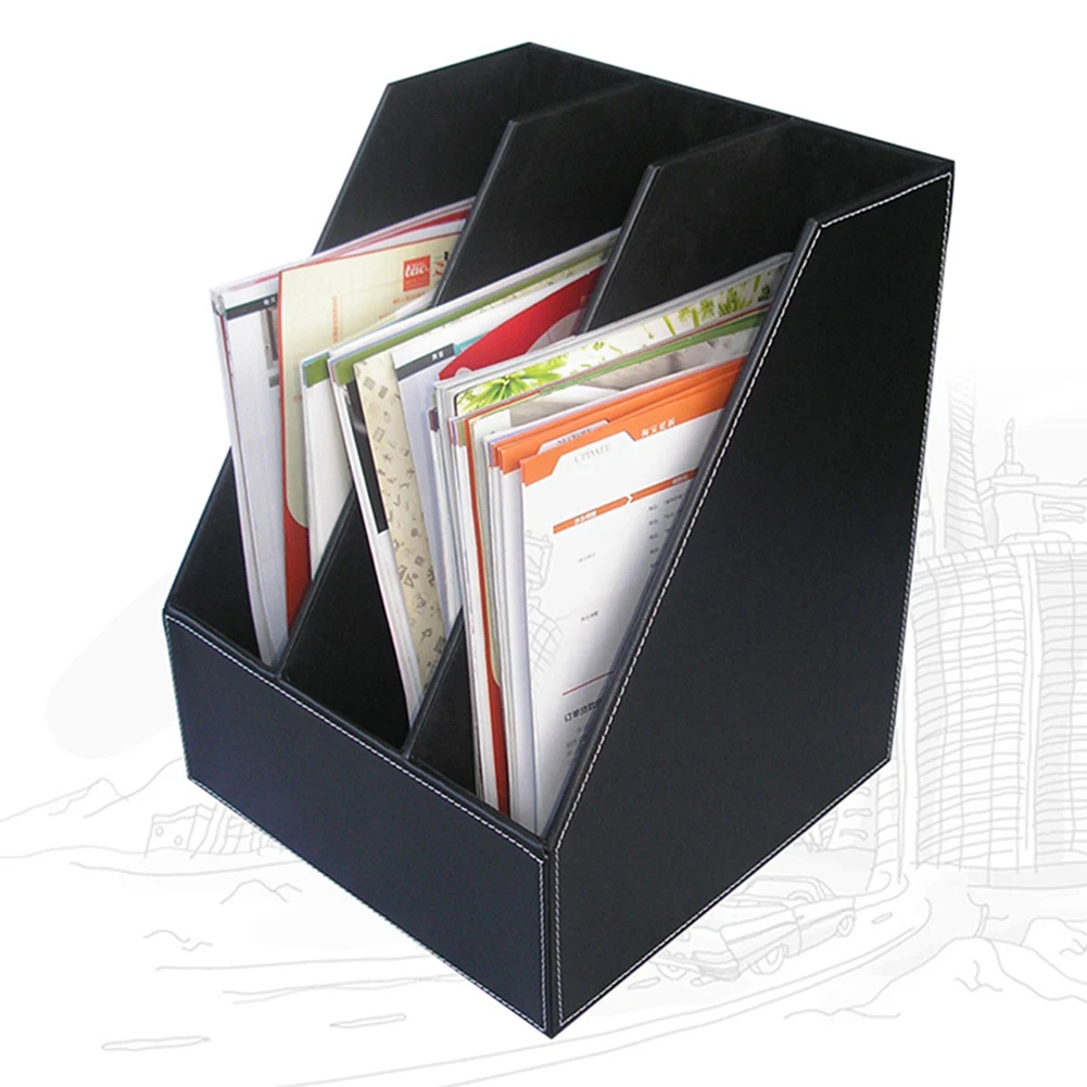 Office Supplies Leather Document Organizer Bookends Stand Magazine Display File Rack A4 Paper Storage Holder