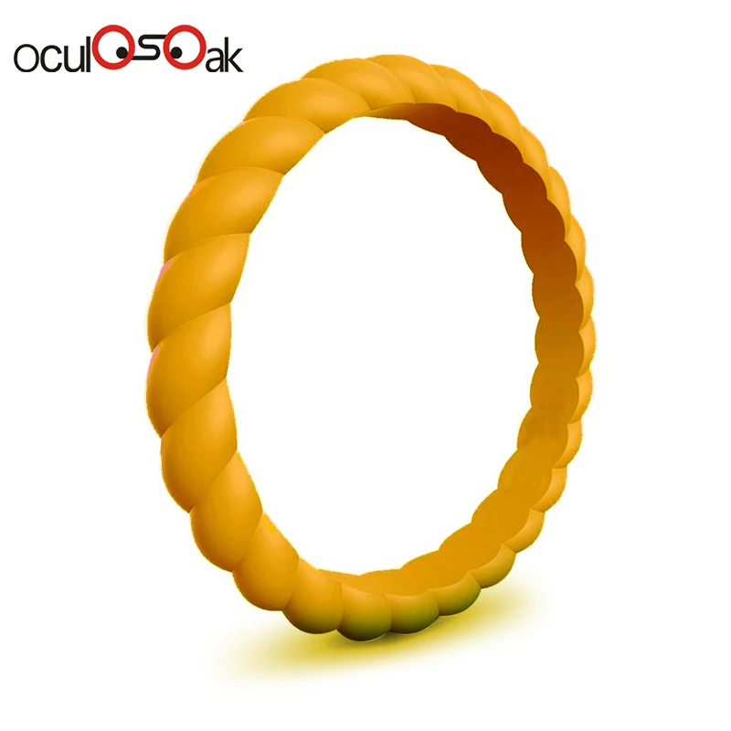 Gold Hot Fashion 3mm Thin Braided Silicone Ring For Women Wedding Rings Sports Hypoallergenic Crossfit Flexible Rubber Finger Ring - Цвет основного камня: Gold