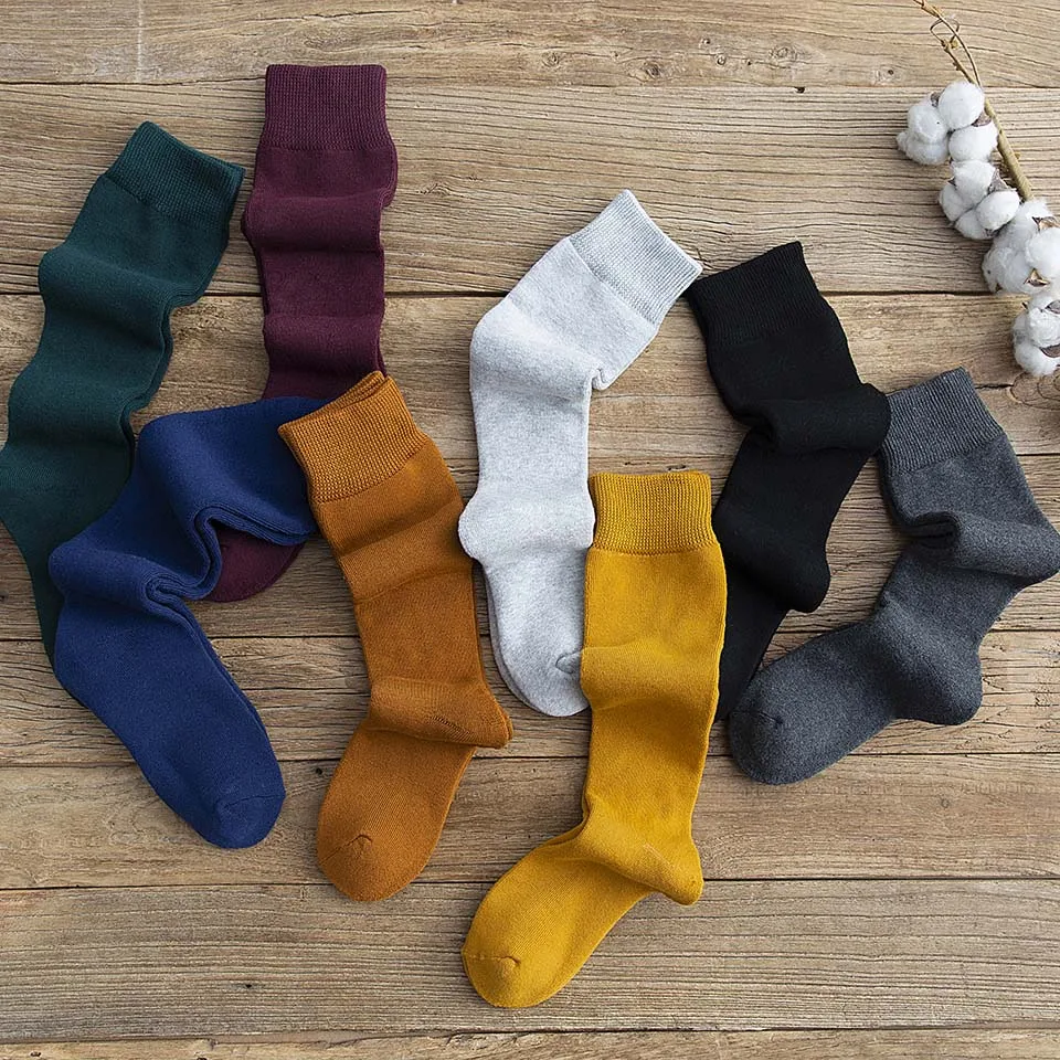 Winter Women's Colorful Thick Warm Wool Solid Color Plus Cashmere Warmth Pressure Stovepipe Cotton Socks 3 Pair