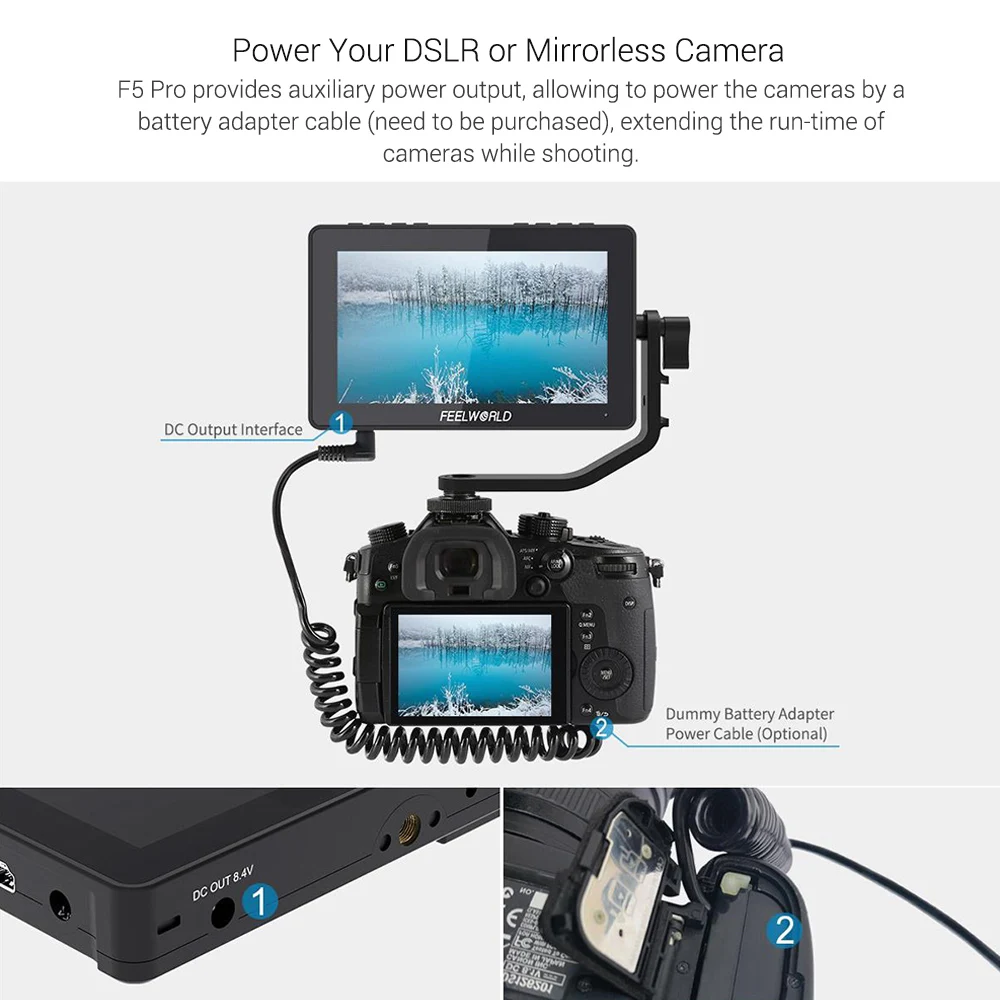 Дешево Монитор для видеокамеры FEELWORLD, мониторы для цифровой зеркальной камеры с комплектом внешнего питания для установки, светодиодная подсветка...