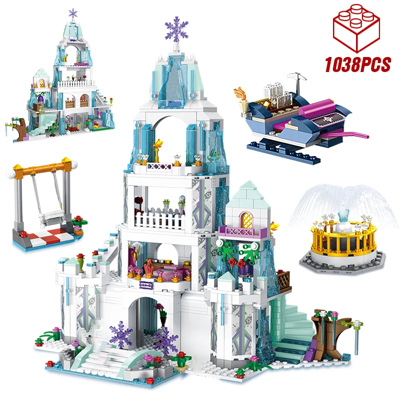 Принцесса Снежная королева ледяной замок фигурки снега строительные блоки