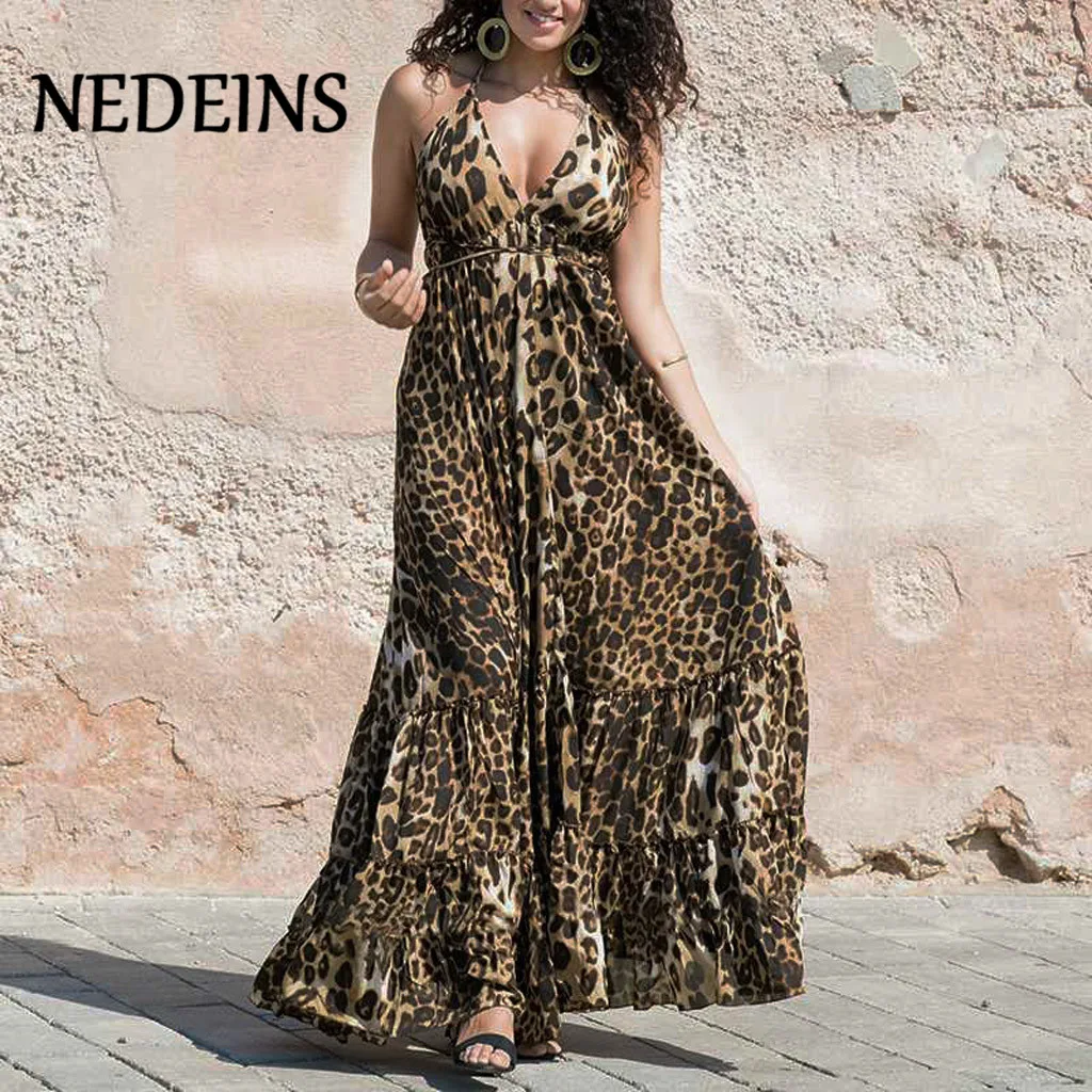 NEDEINS 2020 женское летнее сексуальное платье для вечерние с леопардовым принтом