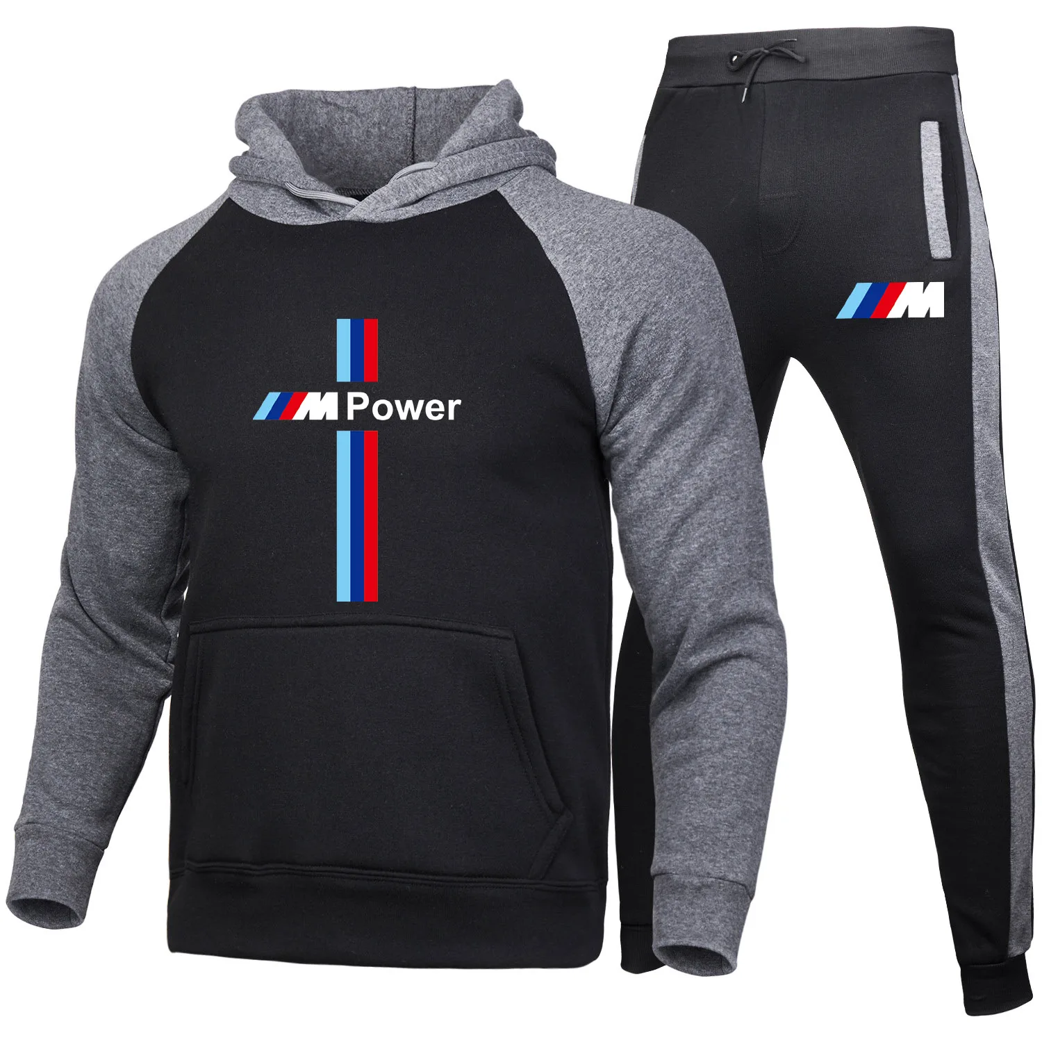 

2021 fashion BMW hoodie stitching printed pants 2-piece suit men's hooded sweater sweat shirt casual jacket hooded