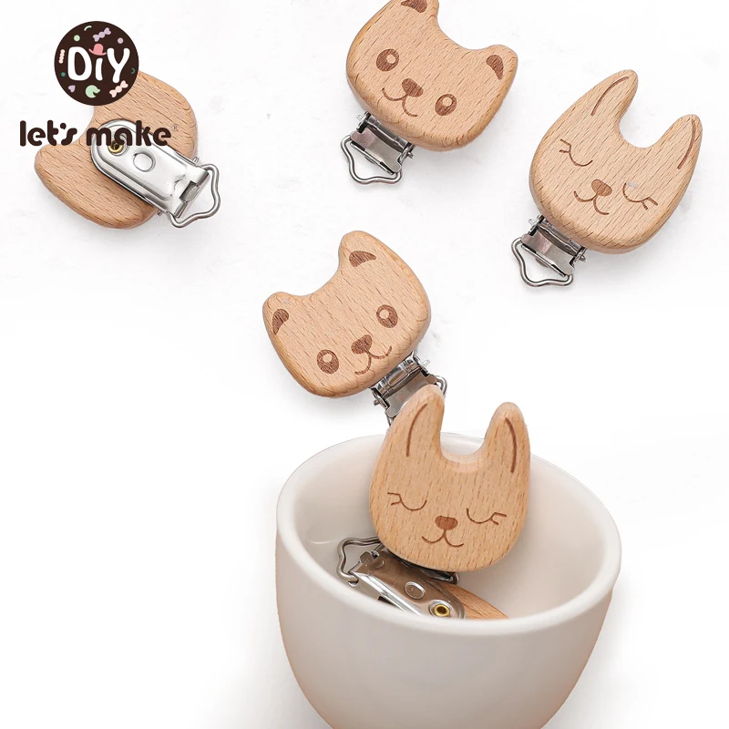 

Let's Make 2pcs Wooden Baby Pacifier Clips Lovely Animal Shape Natural Beech Dummy Clips For DIY Pacifier Chain Accessories