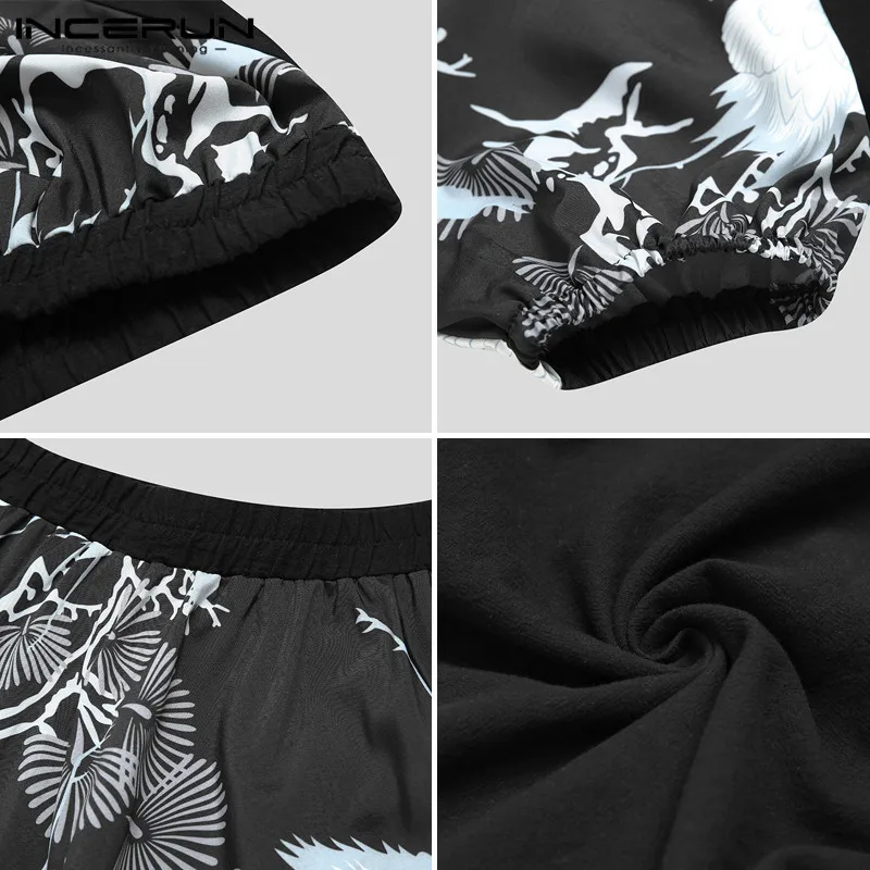 INCERUN Men Harem Pants Fashion Printed Patchwork Trousers Elastic Waist Joggers Casual Loose Drop Crotch Bottoms Plus Size 2022