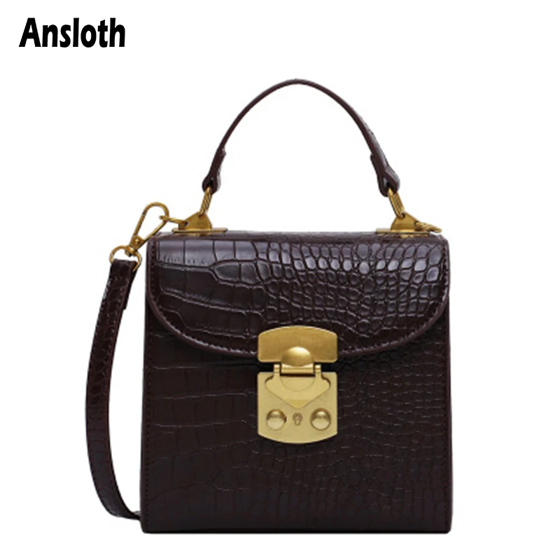 

Ansloth ретро сумки через плечо с каменным узором для женщин Сумки из искусственной кожи 2021 осень и зима модная мини сумка с клапаном для женщин...