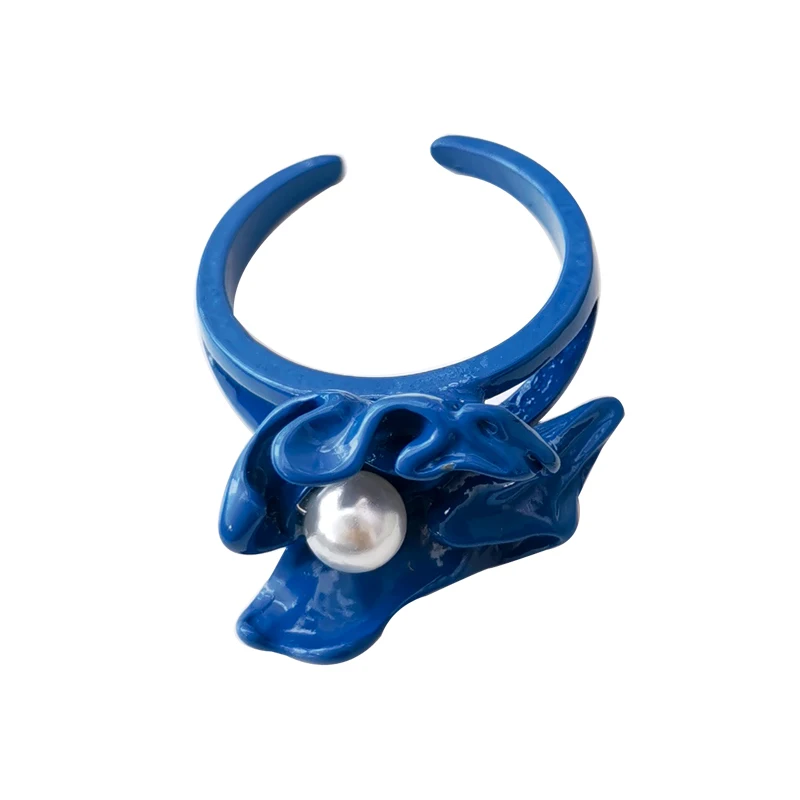 

Mihan Women Jewelry Blue Geometric Ring Sweet Design Korean Temperament Simulated Pearl Ring For Girl Fine Accessories