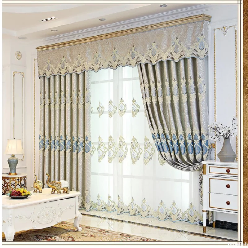 

Cleon European Luxury Yellow Crown Embroidered Curtains for Living Room Bedroom Study Embroidered Shading Curtains Tulle Custom