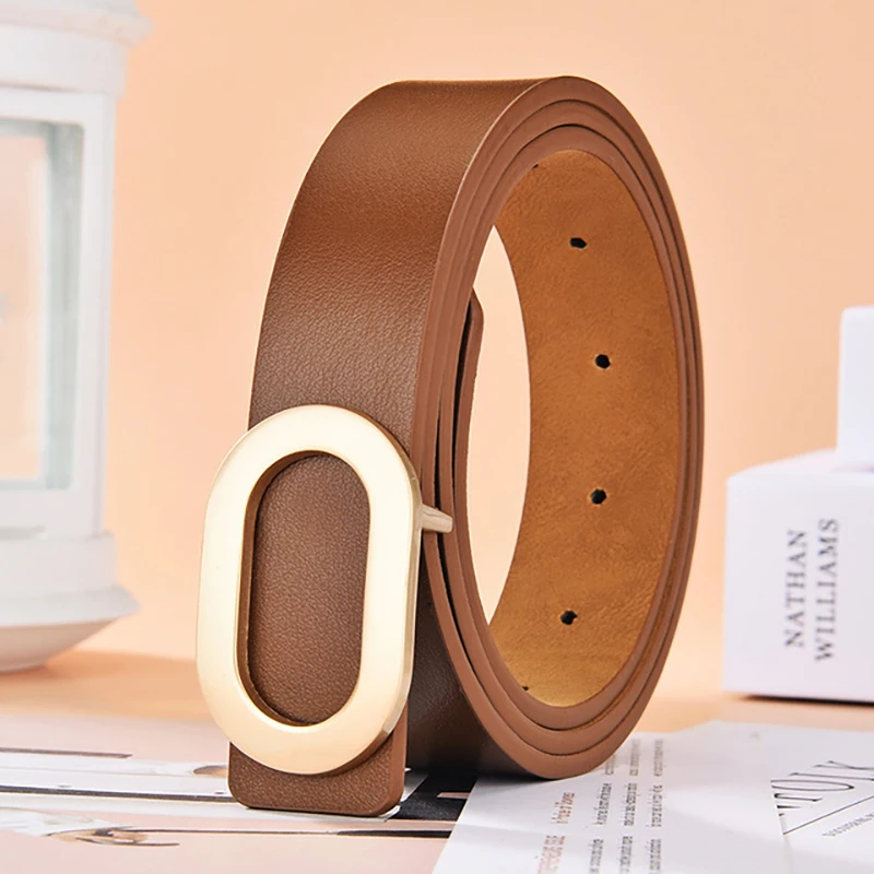 

A001 New fashion ins style simple and versatile oval buckle belt alloy buckle ladies belt dress jeans belts luxury belt