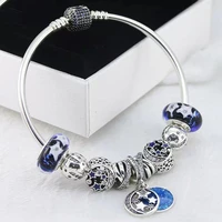 2021 s925 sterling silver blue star pearl pendant with blue cz button bracelet suitable for womens wedding party diy jewel