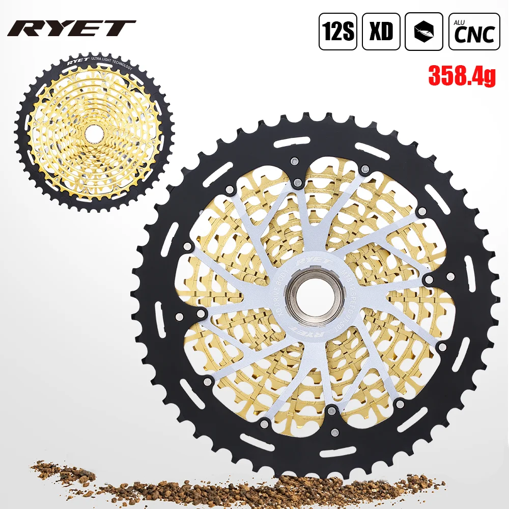 

Кассета RYET MTB XD, 12 Скоростей, 9-50T, сверхлегкая сталь с ЧПУ, Радужное золото, 375 г, Ultimate, 12 Скоростей, звездочка 1299 k7, красочная ulт