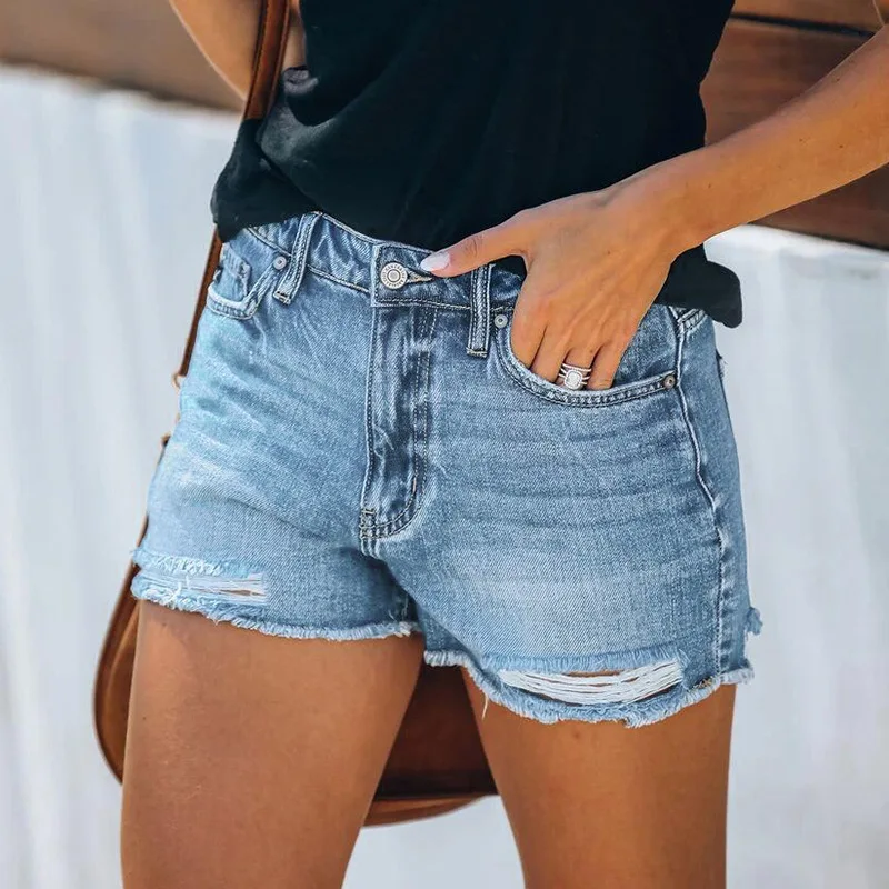 

Jean Shorts Women Summer 2021 Elasticity Hole Ladies Denim Shorts Super Hot Pants Fashion Ripped Jeans for Women Donsignet