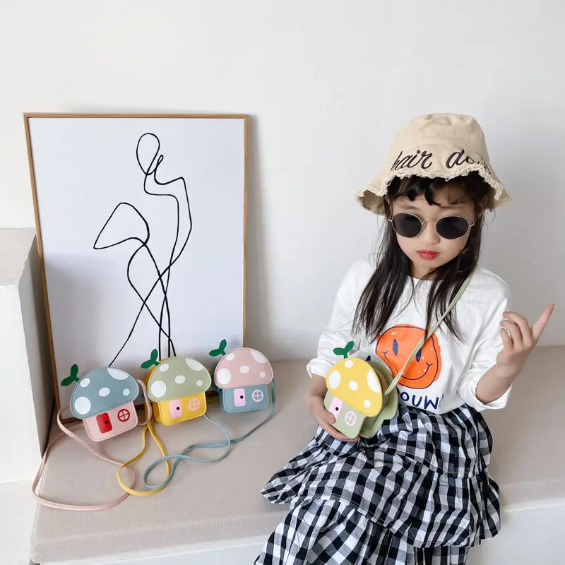 PU Leather Cute Children Mini Shoulder Crossbody Bags Kawaii Boys Kids Small Wallet Lovely Baby Girls Mushroom House Coin Purse