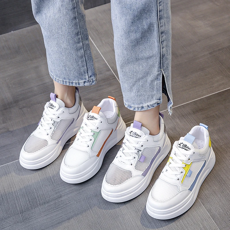 

Women Casual Shoes Fashion Breathable Walking Mesh Lace Up Flat Shoes Sneakers Women 2021 Tenis Feminino White Vulcanized Shoes