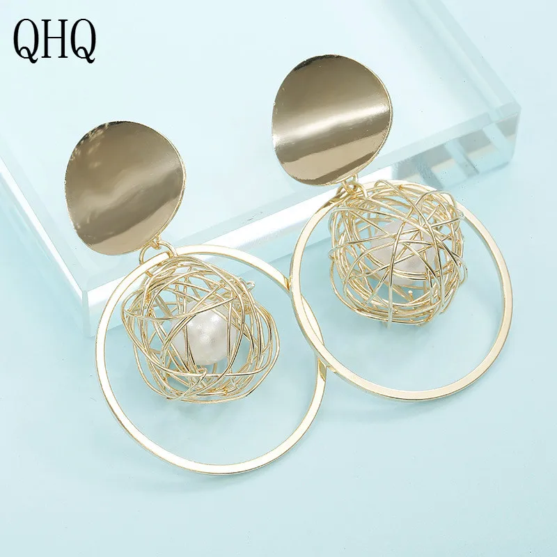 QHQ drop earrings jewelry dangle female accessories geometric crystal bride pearl rhinestone gifts boho jewels | Украшения и