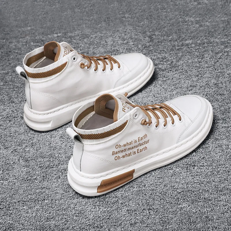 

White Shoes Men High Top Sneakers Pu Leather 2021 Spring New Men Fashion White Sneakers for Sport